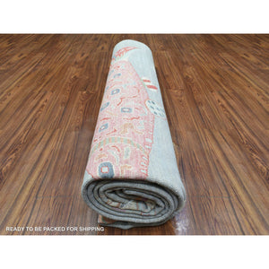 9'2"x11'9" Light Gray, Densely Woven Soft Wool Hand Knotted, Afghan Peshawar with Colorful Oceanic Fish Design Natural Dyes, Oriental Rug FWR436584