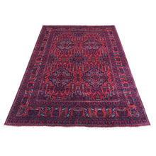 Load image into Gallery viewer, 4&#39;10&quot;x6&#39;7&quot; Deep and Saturated Red Hand Knotted With Tribal Design, Soft and Shiny Wool Afghan Khamyab Oriental Rug FWR436662