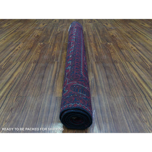 4'10"x6'7" Deep and Saturated Red Hand Knotted With Tribal Design, Soft and Shiny Wool Afghan Khamyab Oriental Rug FWR436662