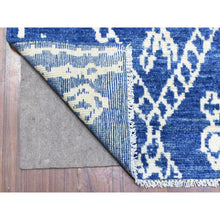 Load image into Gallery viewer, 2&#39;8&quot;x15&#39;4&quot; Denim Blue, Soft Organic Wool Hand Knotted, Boujaad Moroccan Berber Design with Geometric Triangular Design, Natural Dyes, Runner Oriental Rug FWR436704