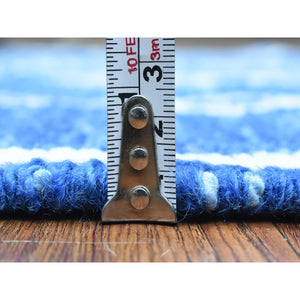 2'8"x15'4" Denim Blue, Soft Organic Wool Hand Knotted, Boujaad Moroccan Berber Design with Geometric Triangular Design, Natural Dyes, Runner Oriental Rug FWR436704