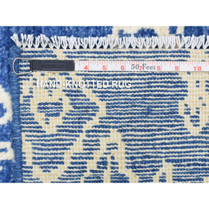 2'8"x15'4" Denim Blue, Soft Organic Wool Hand Knotted, Boujaad Moroccan Berber Design with Geometric Triangular Design, Natural Dyes, Runner Oriental Rug FWR436704