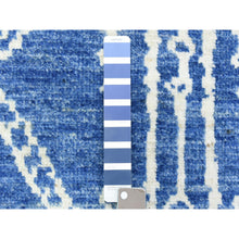 Load image into Gallery viewer, 2&#39;10&quot;x9&#39;8&quot; Denim Blue, Boujaad Moroccan Berber Design with Geometric Triangular Design Natural Dyes, Velvety Wool Hand Knotted, Runner Oriental Rug FWR436716