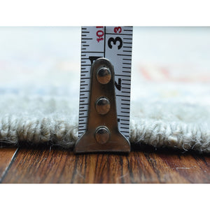4'4"x10' Taupe Hand Knotted Afghan Angora Oushak with Colorful Motifs Natural Dyes, Soft Wool, Wide Runner Oriental Rug FWR436740