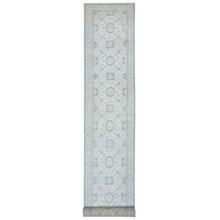 Load image into Gallery viewer, 2&#39;9&quot;x18&#39;9&quot; Cream, Hand Knotted White Wash Peshawar with Khotan Design, Natural Dyes Pure Wool, XL Runner Oriental Rug FWR436782