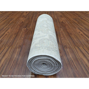 2'6"x19'4" Ivory, Soft and Shiny Wool Hand Knotted, White Wash Peshawar Natural Dyes, XL Runner Oriental Rug FWR436806