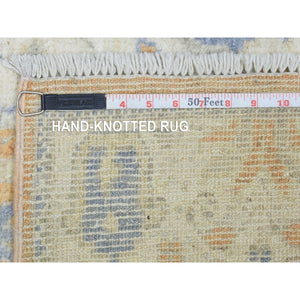 2'6"x19'2" Faded Orange Hand Knotted Afghan Angora Oushak with Branch and Flower Design Natural Dyes, Soft Wool Runner Oriental Rug FWR437028