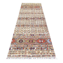 Load image into Gallery viewer, 3&#39;4&quot;x9&#39;10&quot; Walnut Brown Hand Knotted Afghan Super Kazak with Khorjin Design, Natural Dyes, Pure Wool Runner Oriental Rug FWR437100
