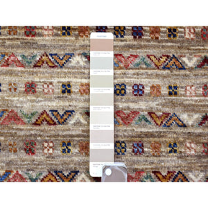 3'4"x9'10" Walnut Brown Hand Knotted Afghan Super Kazak with Khorjin Design, Natural Dyes, Pure Wool Runner Oriental Rug FWR437100