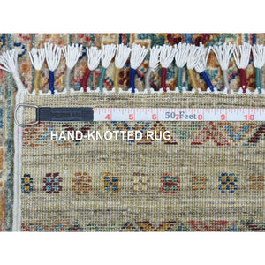 3'4"x9'10" Walnut Brown Hand Knotted Afghan Super Kazak with Khorjin Design, Natural Dyes, Pure Wool Runner Oriental Rug FWR437100