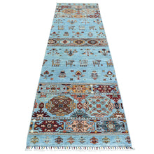 Load image into Gallery viewer, 2&#39;9&quot;x9&#39;10&quot; Light Blue Afghan Super Kazak with Khorjin Design, Natural Dyes, Soft Wool Hand Knotted Runner Oriental Rug FWR437118