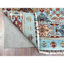 Load image into Gallery viewer, 2&#39;9&quot;x9&#39;10&quot; Light Blue Afghan Super Kazak with Khorjin Design, Natural Dyes, Soft Wool Hand Knotted Runner Oriental Rug FWR437118