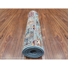 Load image into Gallery viewer, 2&#39;9&quot;x9&#39;10&quot; Light Blue Afghan Super Kazak with Khorjin Design, Natural Dyes, Soft Wool Hand Knotted Runner Oriental Rug FWR437118