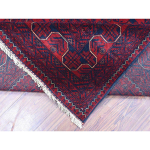 8'1"x11'2" Deep and Saturated Red, Afghan Khamyab with Geometric Design, Extra Soft Wool Hand Knotted, Oriental Rug FWR437130