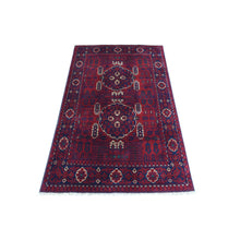 Load image into Gallery viewer, 3&#39;2&quot;x5&#39; Deep and Saturated Red, Hand Knotted Afghan Khamyab with Geometric Medallions, Soft Organic Wool, Oriental Rug FWR437136