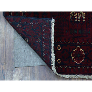 3'2"x5' Deep and Saturated Red, Hand Knotted Afghan Khamyab with Geometric Medallions, Soft Organic Wool, Oriental Rug FWR437136