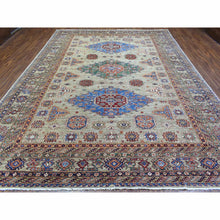Load image into Gallery viewer, 10&#39;x13&#39;2&quot; Taupe Afghan Super Kazak with Geometric Medallions, Natural Dyes Densely Woven, Velvety Wool Hand Knotted, Oriental Rug FWR437172