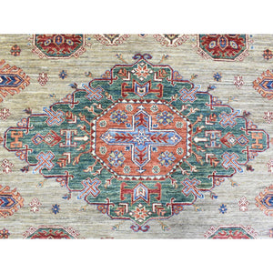10'x13'2" Taupe Afghan Super Kazak with Geometric Medallions, Natural Dyes Densely Woven, Velvety Wool Hand Knotted, Oriental Rug FWR437172
