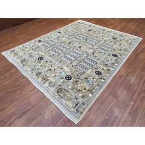 8'x9'9" Beige, Hand Knotted Afghan Ersari with Hutchlu Design, Natural Dyes Soft Lush Pile Soft Wool, Oriental Rug FWR437304