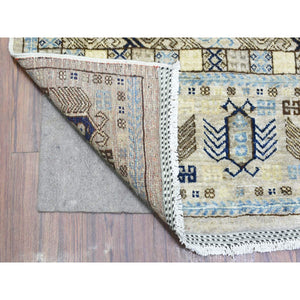 8'x9'9" Beige, Hand Knotted Afghan Ersari with Hutchlu Design, Natural Dyes Soft Lush Pile Soft Wool, Oriental Rug FWR437304