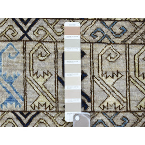 8'x9'9" Beige, Hand Knotted Afghan Ersari with Hutchlu Design, Natural Dyes Soft Lush Pile Soft Wool, Oriental Rug FWR437304