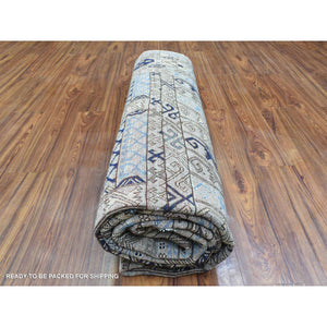 8'x9'9" Beige, Hand Knotted Afghan Ersari with Hutchlu Design, Natural Dyes Soft Lush Pile Soft Wool, Oriental Rug FWR437304