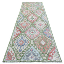 Load image into Gallery viewer, 3&#39;10&quot;x12&#39; Colorful, Anatolian Village Inspired with Large Elements, Natural Dyes Hand Knotted Soft Wool Runner Oriental Rug FWR437346
