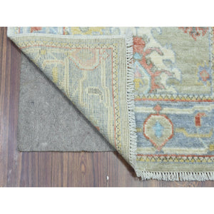 2'6"x18' Light Green Hand Knotted Afghan Angora Oushak with Leaf Pattern, Natural Dyes Soft and Shiny Wool, Runner Oriental Rug FWR437406
