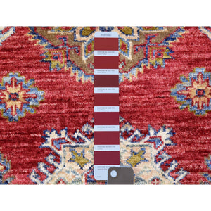 3'x11' Rich Red Hand Knotted, Extra Soft Wool, Afghan Super Kazak with Geometric Medallions, Natural Dyes Runner Oriental Rug FWR437448