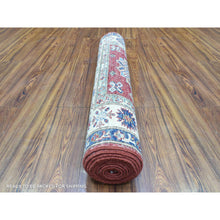 Load image into Gallery viewer, 3&#39;x11&#39; Rich Red Hand Knotted, Extra Soft Wool, Afghan Super Kazak with Geometric Medallions, Natural Dyes Runner Oriental Rug FWR437448