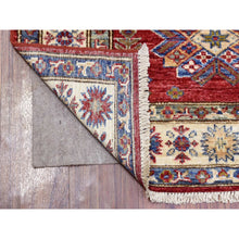 Load image into Gallery viewer, 3&#39;1&quot;x11&#39; Rich Red, Hand Knotted Afghan Super Kazak with Geometric Medallions, Natural Dyes Extra Soft Wool Runner Oriental Rug FWR437460