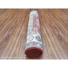 Load image into Gallery viewer, 3&#39;1&quot;x11&#39; Rich Red, Hand Knotted Afghan Super Kazak with Geometric Medallions, Natural Dyes Extra Soft Wool Runner Oriental Rug FWR437460