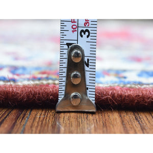 3'1"x11' Rich Red, Hand Knotted Afghan Super Kazak with Geometric Medallions, Natural Dyes Extra Soft Wool Runner Oriental Rug FWR437460
