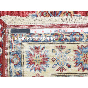3'1"x11' Rich Red, Hand Knotted Afghan Super Kazak with Geometric Medallions, Natural Dyes Extra Soft Wool Runner Oriental Rug FWR437460