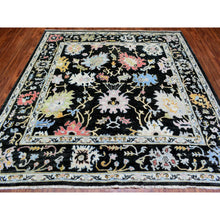 Load image into Gallery viewer, 7&#39;10&quot;x7&#39;10&quot; Olive Black, Natural Dyes Soft Wool, Hand Knotted Afghan Angora Oushak with Pop of Color, Square Oriental Rug FWR437712