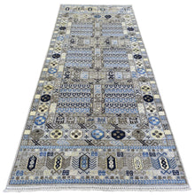 Load image into Gallery viewer, 4&#39;x9&#39;9&quot; Cloud Gray, Soft Wool Hand Knotted, Afghan Ersari with Hutchlu Design, Soft and Lush Pile Vegetable Dyes, Wide Runner Oriental Rug FWR438042