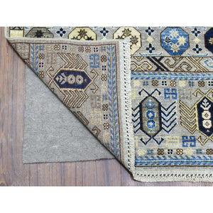 4'x9'9" Cloud Gray, Soft Wool Hand Knotted, Afghan Ersari with Hutchlu Design, Soft and Lush Pile Vegetable Dyes, Wide Runner Oriental Rug FWR438042