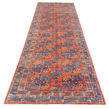 Load image into Gallery viewer, 4&#39;1&quot;x11&#39;3&quot; Prismatic Legacy Red, Vegetable Dyes Extra Soft Wool, Hand Knotted Afghan Ersari with Elephant Feet Design, Soft and Lush Pile, Wide Runner Oriental Rug FWR438078