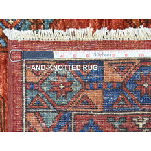 Load image into Gallery viewer, 4&#39;1&quot;x11&#39;3&quot; Prismatic Legacy Red, Vegetable Dyes Extra Soft Wool, Hand Knotted Afghan Ersari with Elephant Feet Design, Soft and Lush Pile, Wide Runner Oriental Rug FWR438078