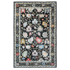 11'9"x17'7" Olive Black, Afghan Angora Oushak with Colorful Motifs Natural Dyes, Soft Wool Hand Knotted, Oversized Oriental Rug FWR438132