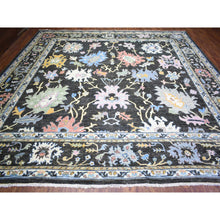 Load image into Gallery viewer, 11&#39;10&quot;x11&#39;10&quot; Olive Black, Afghan Angora Oushak with Colorful Motifs Vegetable Dyes, Organic Wool Hand Knotted, Square Oriental Rug FWR438174