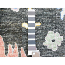 Load image into Gallery viewer, 11&#39;10&quot;x11&#39;10&quot; Olive Black, Afghan Angora Oushak with Colorful Motifs Vegetable Dyes, Organic Wool Hand Knotted, Square Oriental Rug FWR438174