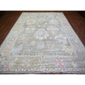 9'3"x12' Space Gray, Natural Wool Hand Knotted, Afghan Angora Oushak with Soft Colors Vegetable Dyes, Oriental Rug FWR438510