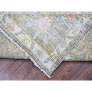 9'3"x12' Space Gray, Natural Wool Hand Knotted, Afghan Angora Oushak with Soft Colors Vegetable Dyes, Oriental Rug FWR438510