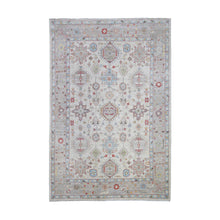 Load image into Gallery viewer, 6&#39;x9&#39; Beige, Dense Weave Vegetable Dyes, Extra Soft Wool Hand Knotted, Finer Peshawar with Karajeh Design, Oriental Rug FWR438858