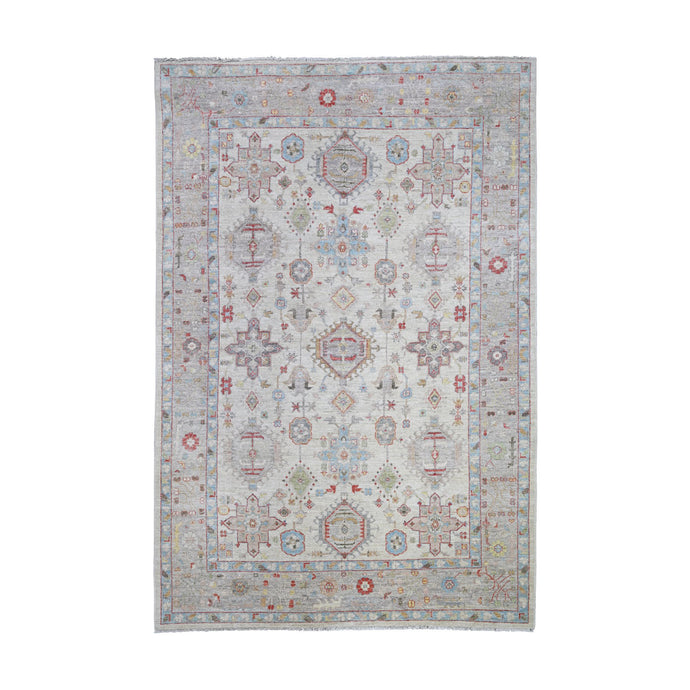 6'x9' Beige, Dense Weave Vegetable Dyes, Extra Soft Wool Hand Knotted, Finer Peshawar with Karajeh Design, Oriental Rug FWR438858