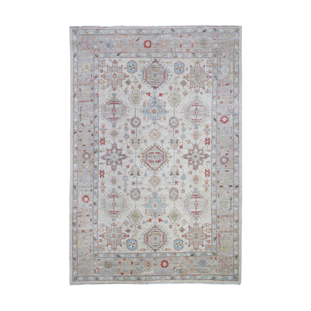6'x9' Beige, Dense Weave Vegetable Dyes, Extra Soft Wool Hand Knotted, Finer Peshawar with Karajeh Design, Oriental Rug FWR438858