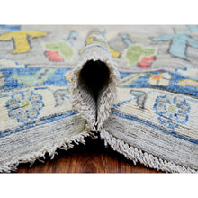 Load image into Gallery viewer, 14&#39;x23&#39; Cloud Gray, Pure Wool Hand Knotted, Afghan Angora Oushak with Colorful Motifs Vegetable Dyes, Oversized Oriental Rug FWR439026