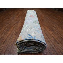 Load image into Gallery viewer, 14&#39;x23&#39; Cloud Gray, Pure Wool Hand Knotted, Afghan Angora Oushak with Colorful Motifs Vegetable Dyes, Oversized Oriental Rug FWR439026