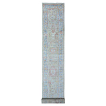 Load image into Gallery viewer, 2&#39;6&quot;x19&#39;8&quot; Sage Gray, Afghan Angora Oushak with Vegetable Dyes, Organic Wool Hand Knotted, XL Runner Oriental Rug FWR439074